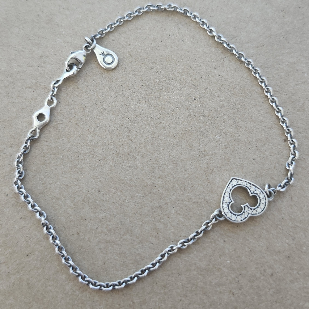 Pandora Silver Heart Charm Bracelet  Size 7.9in 20cm - Picture 3 of 4